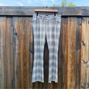Cleo | Rayon Blend Plaid Boot Cut Pants in Gray, Toffee Brown & Cream